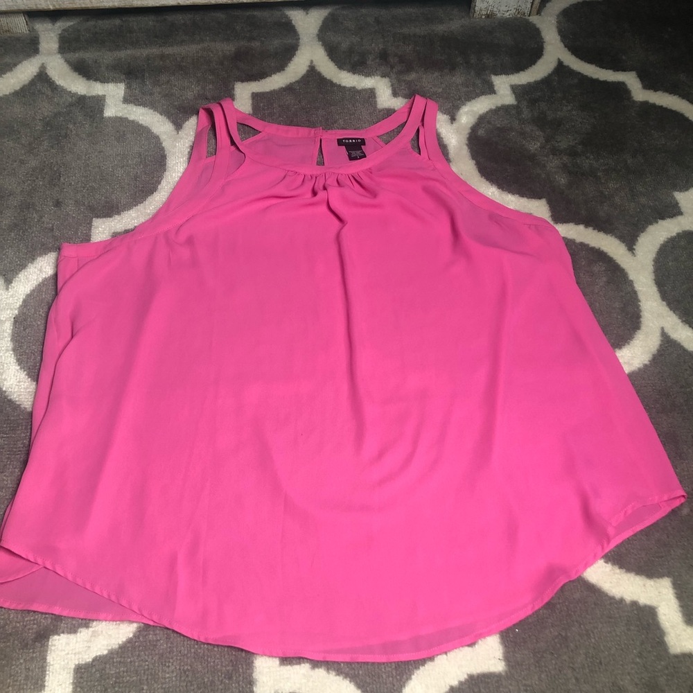 Torrid Blouse Womens size 3X Pink Double Strap Keyhole Button